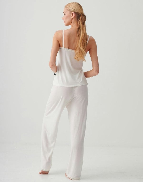 British Boxers Women's Bamboo Lace Camisole Pyjama Set – Ivory