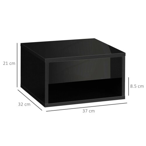 Wyld Haus Fisaro Set Of 2 High Gloss Black Floating Bedside Tables 1 Drawer 1 Shelf