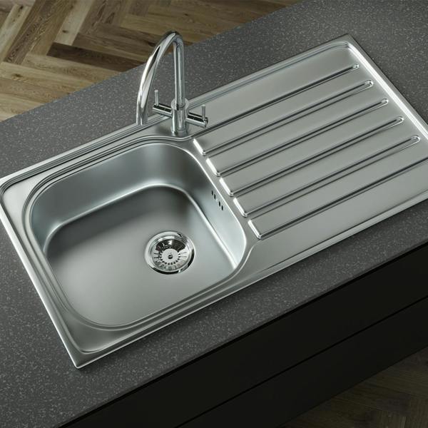 Flode Glan Satin Matt | Single Bowl Inset Stainless Steel Kitchen Sink | 965 x 500mm | Chrome Basket Strainer Waste Included