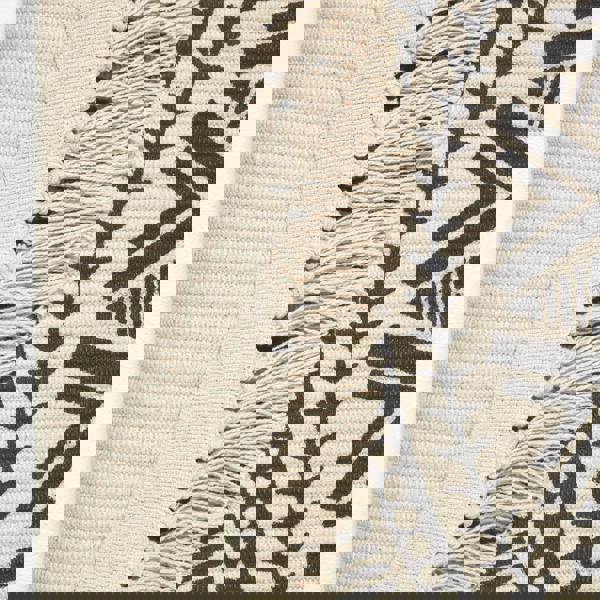 HOMESCAPES Black & White 100% Cotton Mandala Printed Round Rug