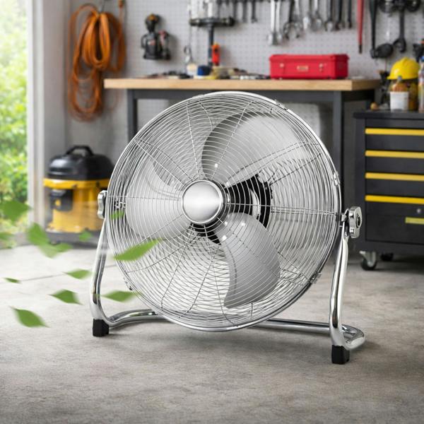 Gr8 Home 18 Inch Industrial Metal Floor Fan Chrome 100W 3 Speed High Velocity Cooling Air Fan
