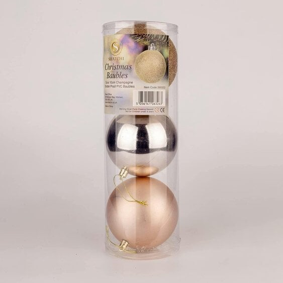 Shatchi 10cm Shatterproof Champagne Gold Christmas Baubles, Pack of 3 or 6, Tree Decorations