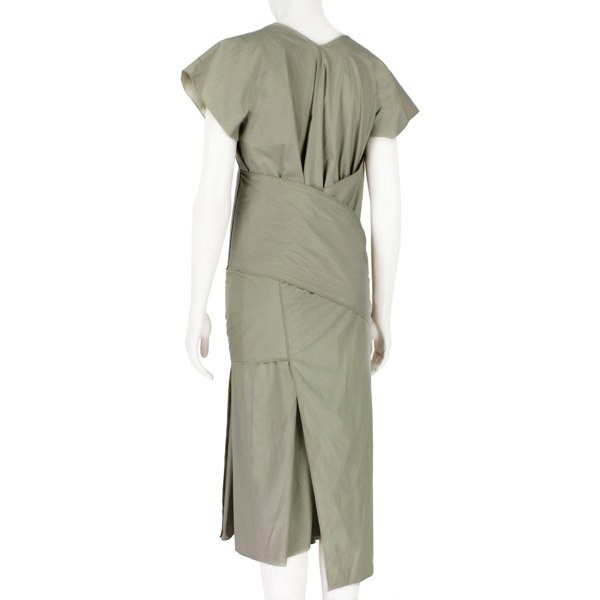 Ter et Bantine tied front wrap dress in a khaki cotton fabric