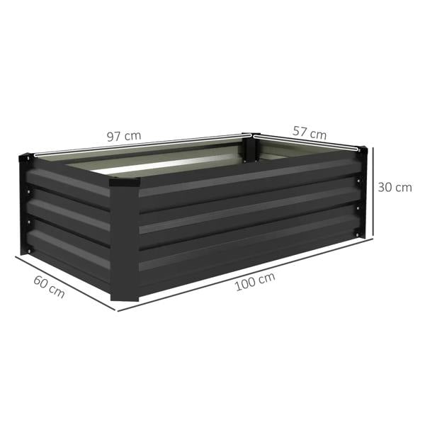 Dark grey steel planter box with 100 x 60 cm size and 30 cm height