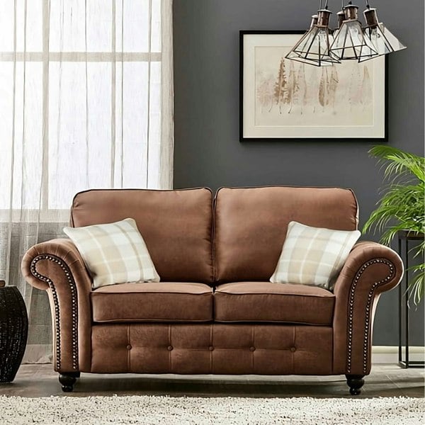 Oakland Suede Sofa 3+2 Seater Fabric Sofa in Tan Brown