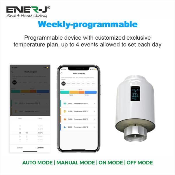 Ener-J Smart WiFi Radiator Thermostat – Digital TRV for Multi-Room Heating Control, Alexa & Google Home Compatible | Single pack