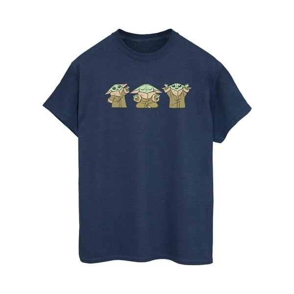 Star Wars Womens/Ladies The Mandalorian Grogu Poses Cotton Boyfriend T-Shirt - Navy Blue