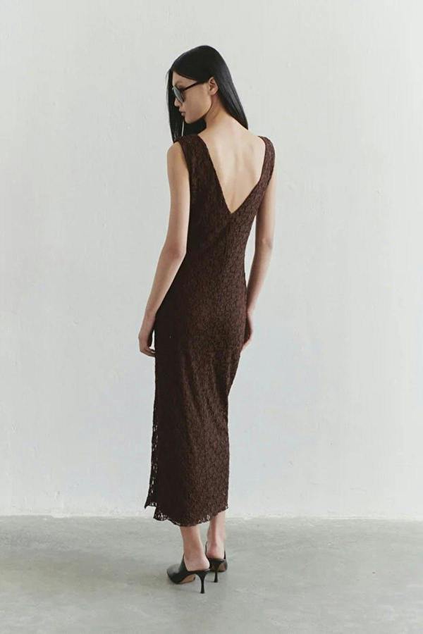 WOVCOR Lace Bodycon Backless Stretchy Knit Dress