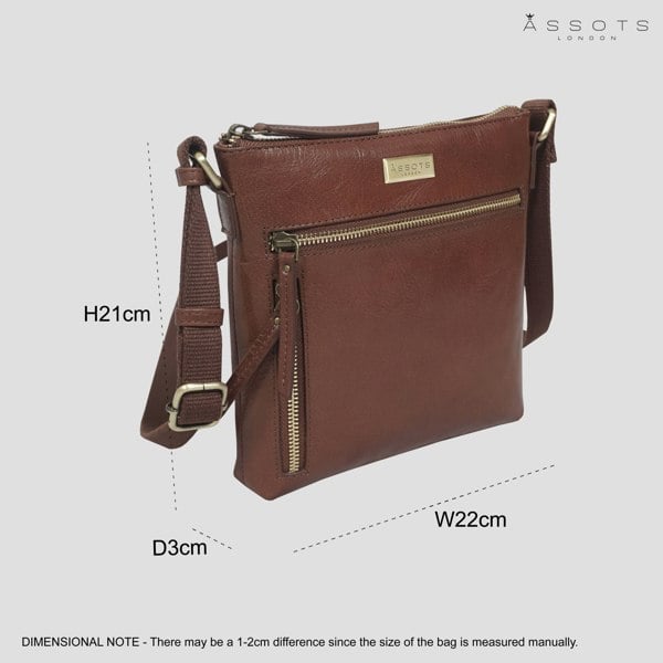 Assots London 'RUE' Brown Polished VT Real Leather Crossbody Bag