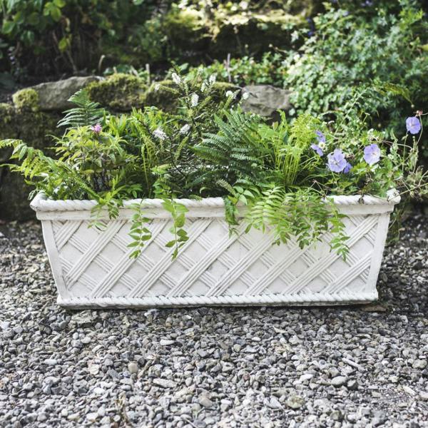 Large Wicker Design White Stone Trough