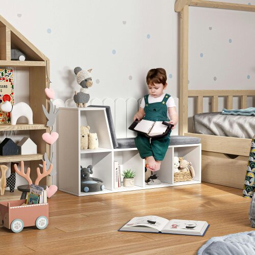 Wyld Haus Litadi Wood White Cube Bookcase With Cushioned Seat And Storage Cabinet