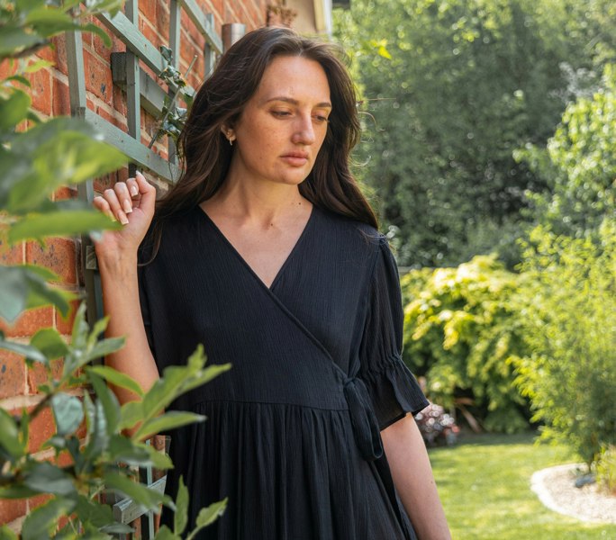 Antonia York Black Wrap Dress | Molly Semi-Sheer Viscose Dobby Dress