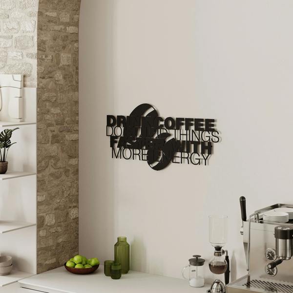 Decortie Coffee for More Energy Metal Art Wall Home Decorative Ornament, Black