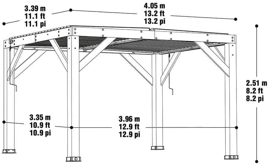 Yardistry Wooden Pergola 13ft x 11ft (4m x 3.4m) With Louvered Roof 4m x 3.3m Wooden Gazebo 10