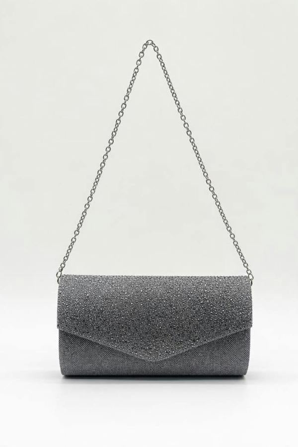 SVNX Diamante Envelope Clutch Bag in Grey