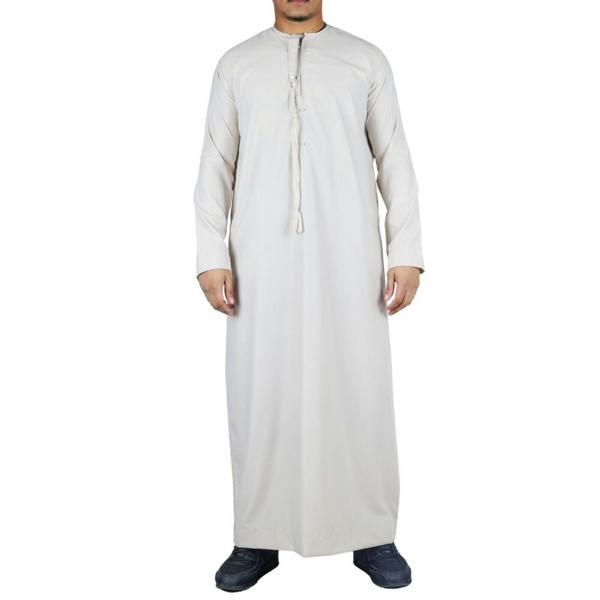 Infinity Leather Men's Thobe Emirati Islamic Jubba Robe Eid Tassel Slim Fit