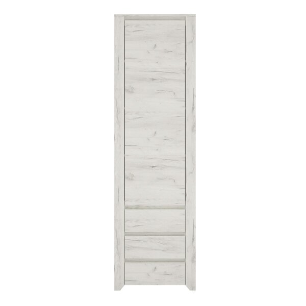 Wyld Haus Norwich Tall Narrow Aged Effect Soft Grey Wood Veneer Cupboard 1 Door 3 Drawer