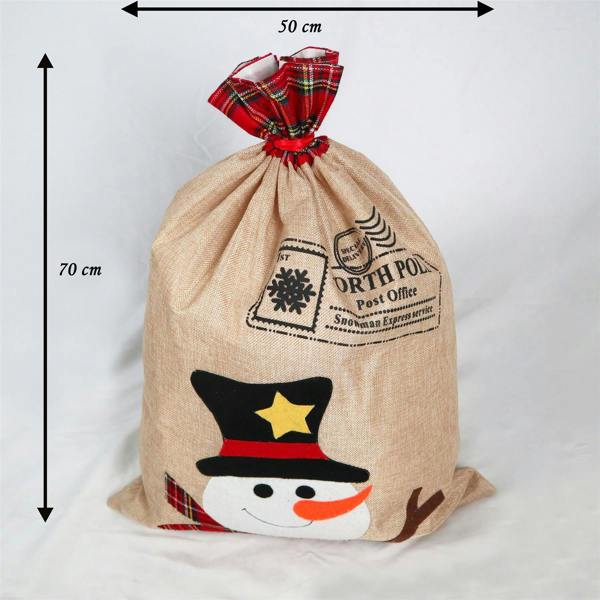 50 x 70 cm Snowman Christmas Sack in Thick Printed Hessian for Festive Gifts image 3