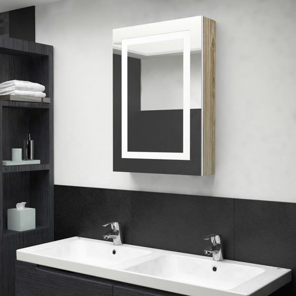Berkfield LED Bathroom Mirror Cabinet White and Oak 50x13x70 cm