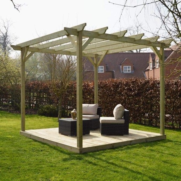 Timber Pergola & Decking Complete DIY Kit, Quality Tanalised Redwood Timber, various sizes.
