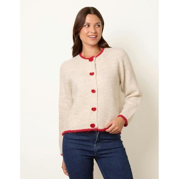 Blue Vanilla Contrast Trim Heart Button Cardigan