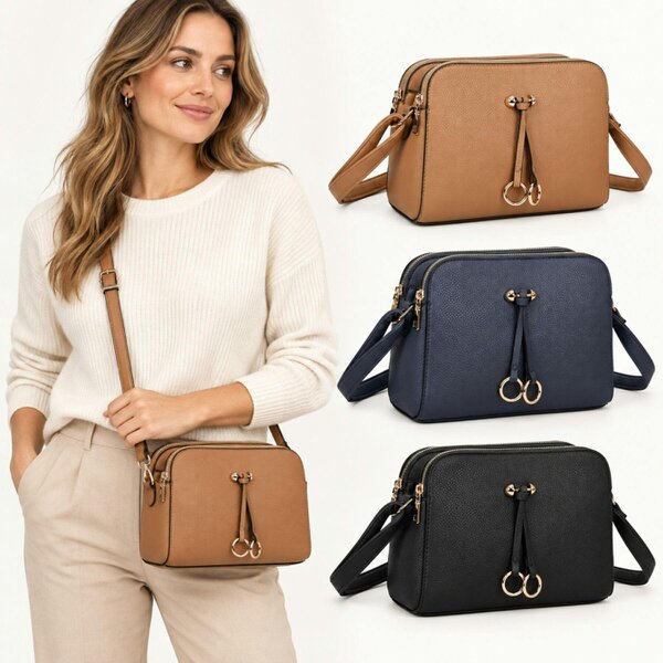 Love EMVY Double Zip Crossbody Bag with Gold Ring Detail