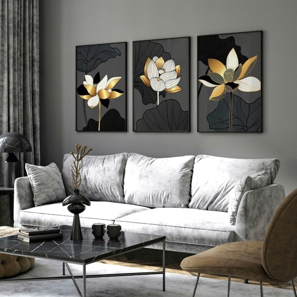 Large wall art for living room | set of 3 wall art prints