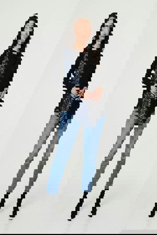 Black | Animal Print Asymmetric Long Sleeve Top