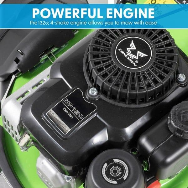 40cm 132cc 4-Stroke Petrol Lawnmower - Hand-Propelled Manual Grass Cutter Mower - LoopsDirect