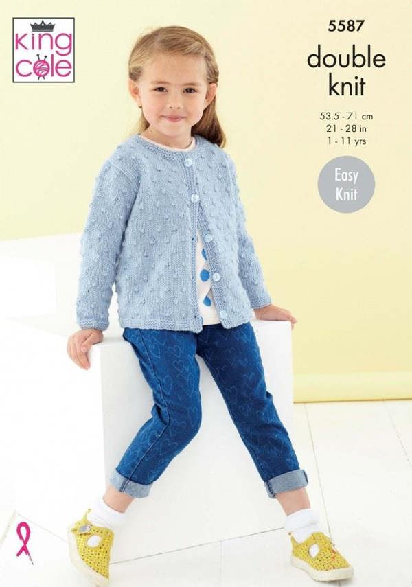 King Cole Cherished DK Knitting Pattern 5587, Cardigans for Baby, Kids, 1 - 11 Years - Easy