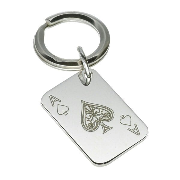 Christopher James of London Sterling Silver Ace Of Spades Playing Card Keyring With Optional Engraving