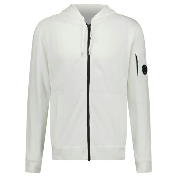 CP Company Light Fleece Lens Zip Hoodie White - chancefashionco