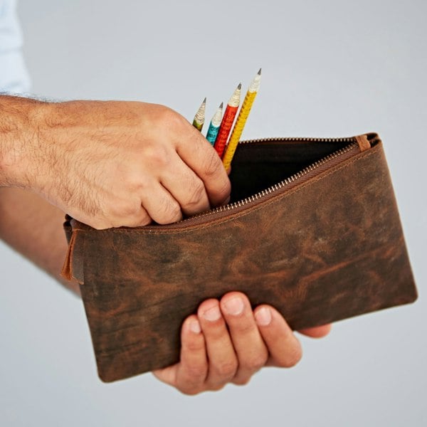 Paper High Buffalo Leather Zipped Pouch