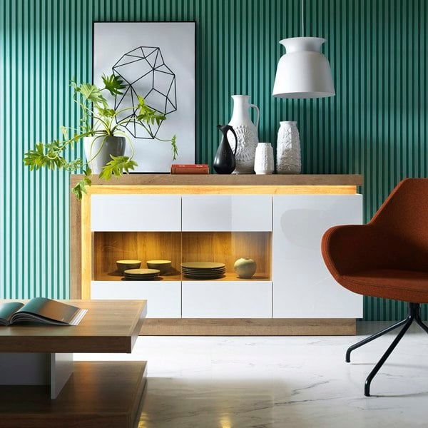 Furniture To Go Lyon Designer Coffee Table in Riviera Oak/White High Gloss