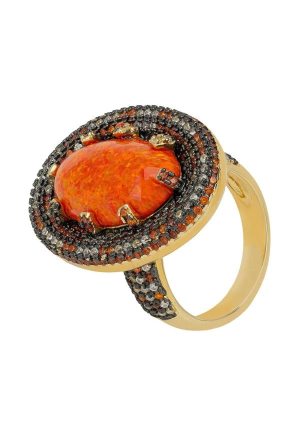 Latelita Serafina Fire Opal Cocktail Ring Gold Oxidised