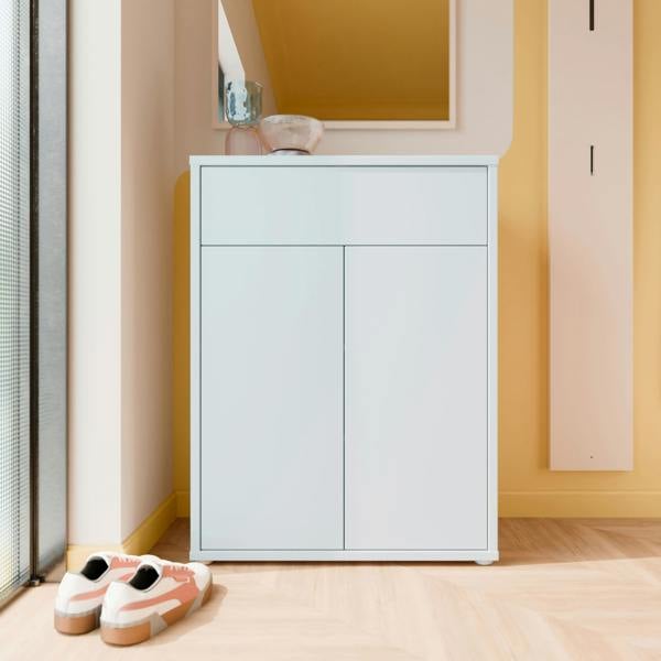 Furniture To Go Alice Springs Shoe Cabinet with 2 Doors Push-to-Open & 1 Drawer Push-to-Open in Light Grey