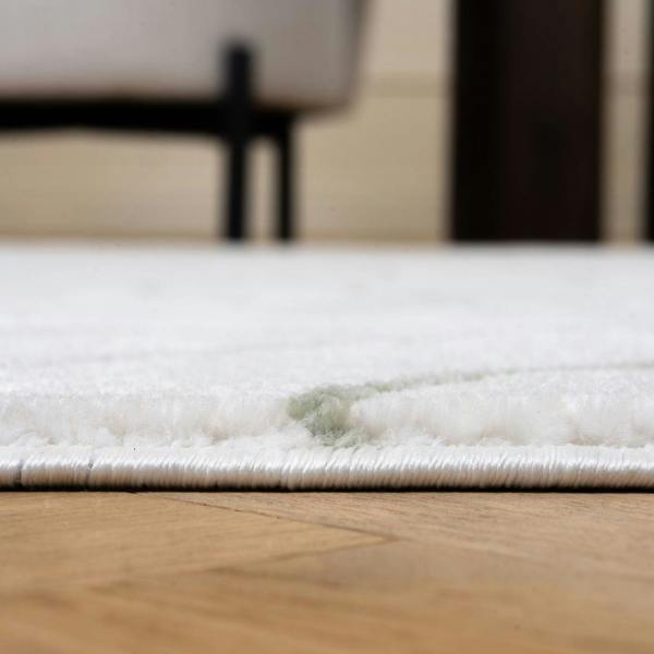 geometric design sage green colour rug, rectangular and runner shapes, high quality materials, soft and textured pile, easy to clean rug.