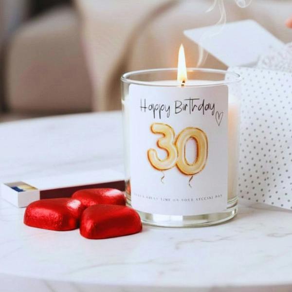 Personalised 30th Birthday Candle Gift Set – Gold Balloon | Friend, Daughter