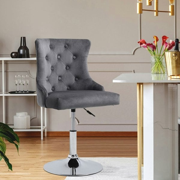 Swivel Velvet Barstool with Ajustable Lift Height Bar Stools Living and Home Grey