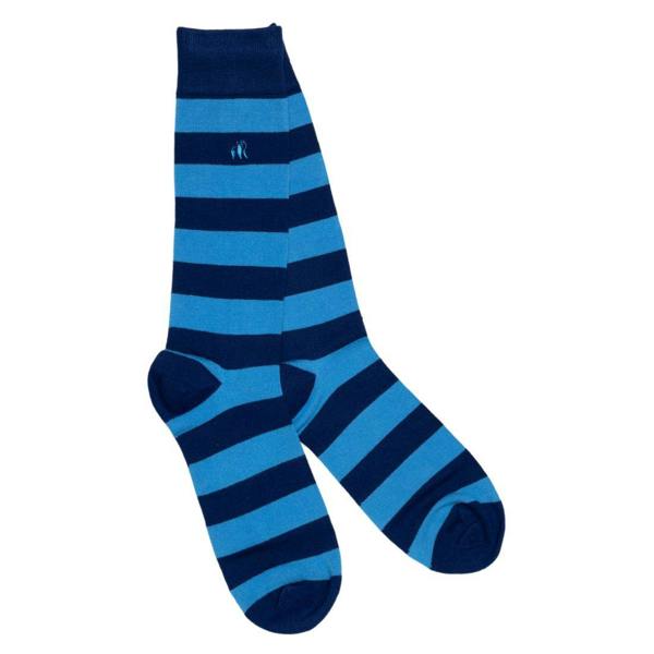 SWOLE PANDA 2-Pack Beach Hut Stripes Bamboo Socks Gift Box, Blue/Pink