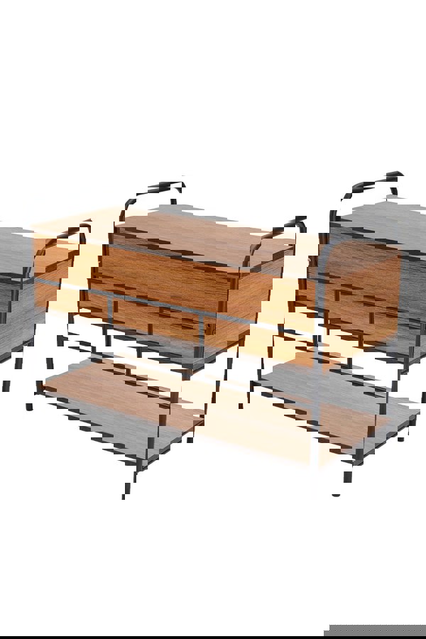 Living and Home Modern 2-Drawer Metal and Wood Entry Bench Shoes Storage Shelf