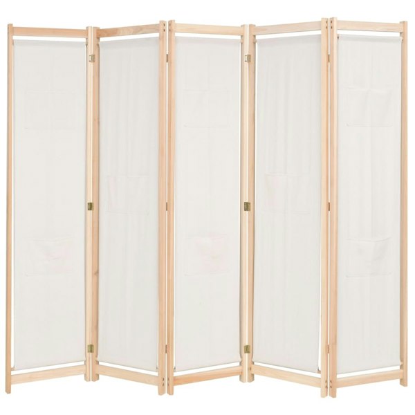 Berkfield 5-Panel Room Divider Cream 200x170x4 cm Fabric