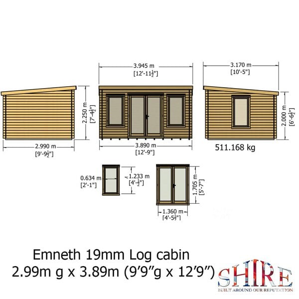 Shire Emneth 10Gx13 Pent Log Cabin 19mm interlock  Cladding - Best Shed
