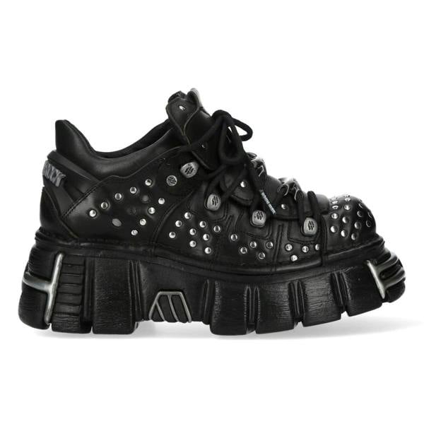 New Rock M-120NR-C1 Black Leather Gothic Platform Ankle Boots
