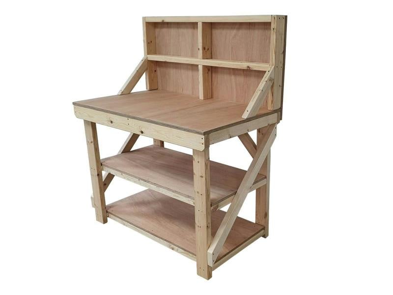 Arbor Garden Solutions Wooden Workbench 18mm Eucalyptus Hardwood Top With Back Panel And Double Shelf