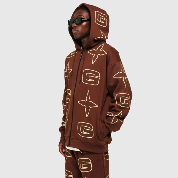 GVNMNT Clothing Co G* Zipped Hoodie - Brown / Cream