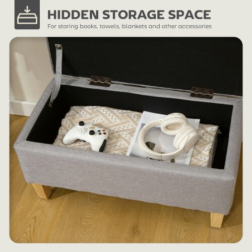 Wyld Haus Solo Linen Light Grey Storage Footstool With Storage Natural Wooden Legs
