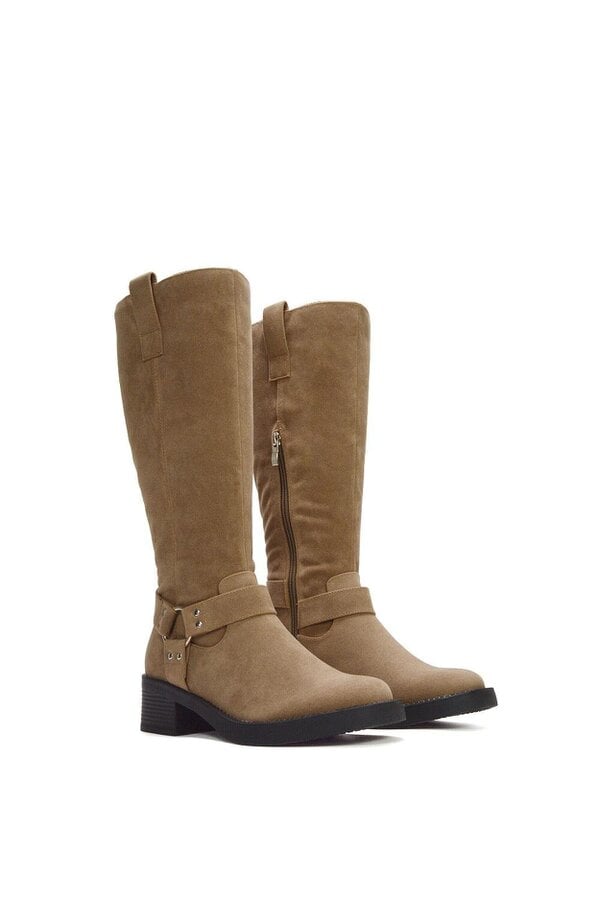 XY LONDON Knee High Biker Mid Block Heel Western Boots