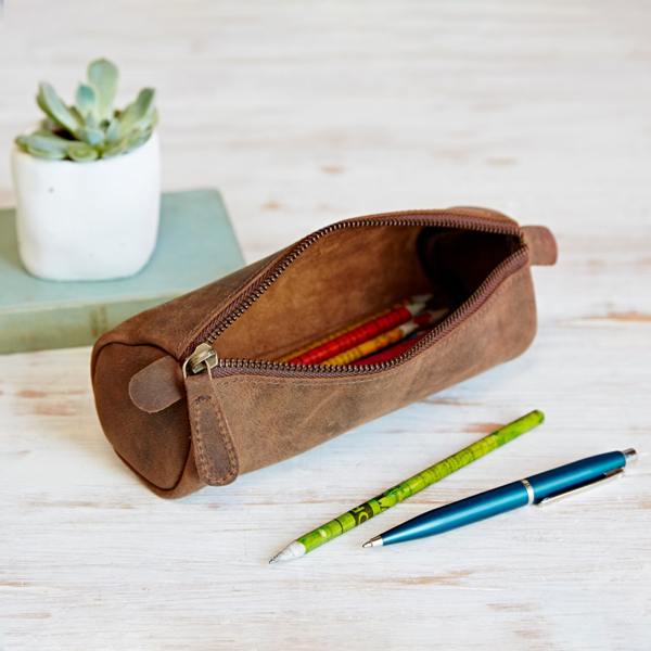 Paper High Buffalo Leather Round Pencil Case