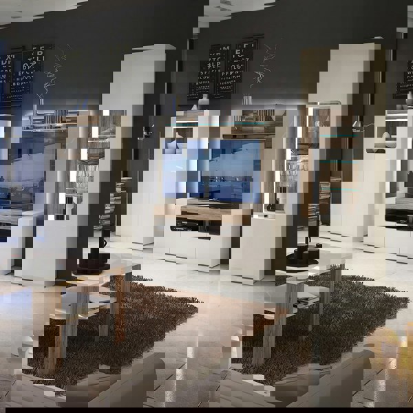 Furniture To Go Toronto Tall narrow glazed display cabinet with internal shelves (inc. Plexi Lighting) In White and Oak